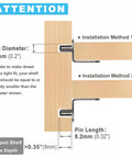 Diagram showing installation methods and measurements for 5mm L Shaped Shelf Pins For Wood Shelving 8.2mm Pin Length Cabinet Support.