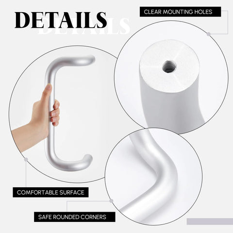 Offset Door Pull Handle 10 Inch Center To Center Length 1 Inch Diameter Aluminum 90 Degree Through Bolt Mount, close-up of details