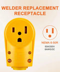 NEMA 6-50R Receptacle 50 Amp 3-Prong 250V Welder Replacement Plug with yellow thermoplastic body