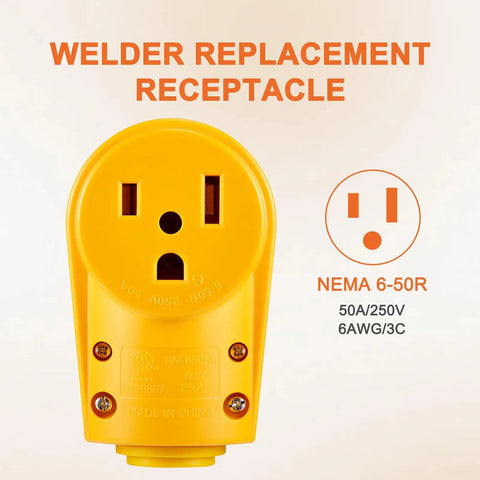 NEMA 6-50R Receptacle 50 Amp 3-Prong 250V Welder Replacement Plug with yellow thermoplastic body