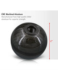 Premium Two Inch Round Ball Manual Shifter Knob With M10x1.5 Threads And Clean Carbon Black Trim, 2" CNC aluminum finish.