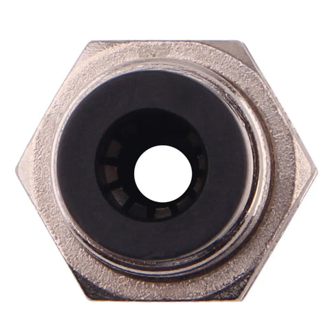 Push To Connect Bulkhead Tube Fitting 3 Eighth Inch OD Stainless Steel Double Threaded NPT Threads Nickel Plated Brass Seal