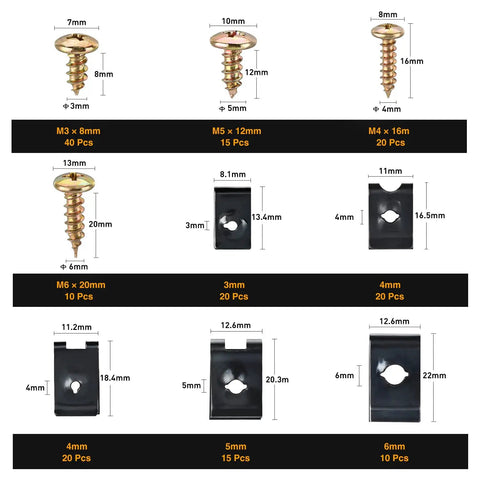 170 Piece Car U Clip And Screw Kit With 9 Sizes For Universal Auto Interior Dash Door Panel Replacement Parts U Nuts Fasteners And Clips displayed.