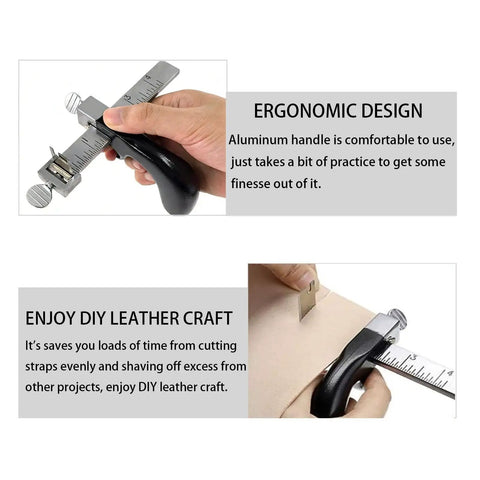 Leather Strap Cutter with Adjustable Blade and Three Blades, Aluminum Handle with Non Slip Grip, Easy for Beginners, in use