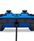 Back view of blue Officially Licensed Symmetric Wired Xbox Controller for Series X and S, showing trigger buttons and USB-C cable.