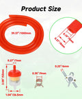 Gas Fuel Line Kit 3.28 Ft 3/16 Inch ID With 1/4 Inch Inline Shut Off Valve dimensions and components displayed