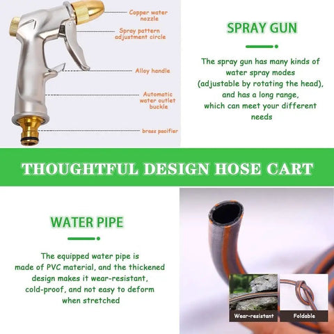 Spray gun and PVC water pipe for Heavy Duty Stainless Steel Hose Reel Cart With Wall Mount And Forty Meter Irrigation Pipe.