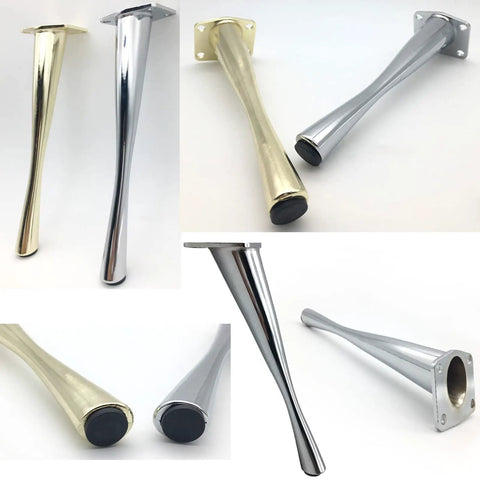 Heavy Duty Metal Furniture Legs Set Four Pieces Diagonal Sofa Legs For Modern Couches Desks Tea Tables And TV Cabinets Replacement Hardware 17cm 6.69in With Floor Protection For Hardwood Floors, showing gold and silver finishes with floor pads