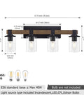 Farmhouse Vanity Light Fixture Four Light With Seeded Glass Shades For Bathroom Hallway And Bedroom, dimensions labeled.