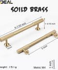 Solid Brass Gold Cabinet Pulls Set Of 4 With 5 Inch Hole Centers For Modern Kitchen Cupboards, Drawers, Brushed Brass Finish