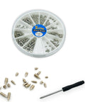 Nickel Plated Carbon Steel Tip Screws Set With 2mm Driver 240 Pcs In 12 Sizes For Belt Repairs, includes screws and driver