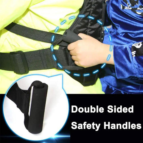 Reflective Kids Motorcycle Harness With Two Handles For Extra Safety, Adjustable Straps, Breathable Comfort, Thick Anti Slip Belt, Fits Motorcycles, ATVs And Snowmobiles, Black