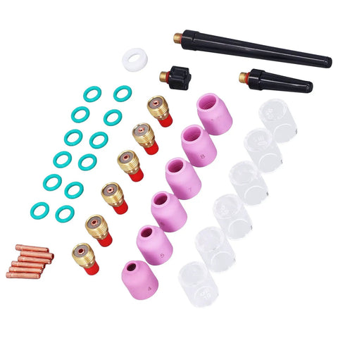 Heavy Duty Badass TIG Welding Torch Accessory Kit With Ceramic Gas Lens Nozzles Collet Set And Glass Cover For Wp 9 20 25 Torches, assorted nozzles and accessories