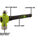14 Inch Ball Pein Hammer With 32 Ounce Drop Forged Head Unbreakable Handle Anti Vibe Neck Reduces Fatigue Safety Plate Secures Head