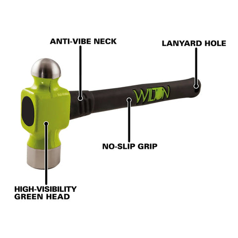 14 Inch Ball Pein Hammer With 32 Ounce Drop Forged Head Unbreakable Handle Anti Vibe Neck Reduces Fatigue Safety Plate Secures Head