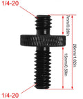 Heavy Duty Aluminum 1/4 Male To 1/4 Male Extended Tripod Adapter Screws With Smooth Quick Release Build For Killer Camera Rig Setups And Secure Video Mounting 2 Pack close-up showing dimensions and threaded ends.