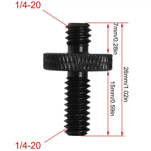 Heavy Duty Aluminum 1/4 Male To 1/4 Male Extended Tripod Adapter Screws With Smooth Quick Release Build For Killer Camera Rig Setups And Secure Video Mounting 2 Pack close-up showing dimensions and threaded ends.