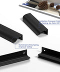 5 Inch Black Cabinet Pulls 20 Pack Edge Pulls Finger Pull Flat Drawer Handles with safety features and oxidation process finish