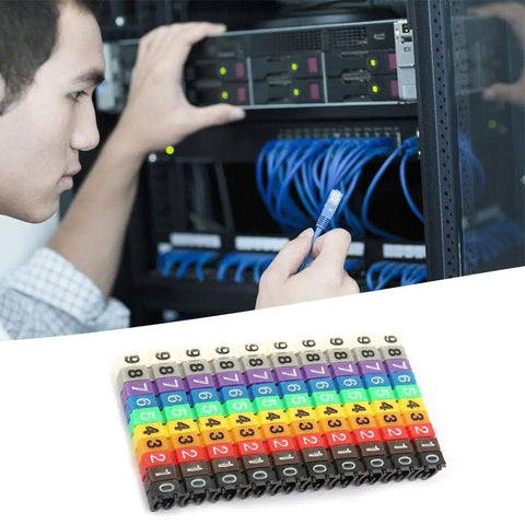 Clip On Wire Markers Set Colorful Cable Number Labels for Easy Color Coded Wiring Tube Cable Markers for Marking Cables with man in server room