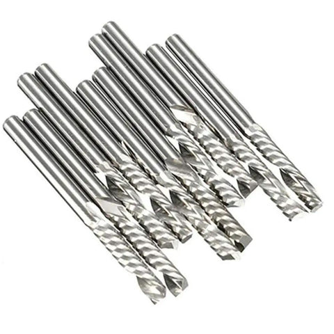 Ten Pack One Eighth Inch Shank End Mill One Flute Spiral Router Bits For CNC Milling And Engraving Cutting Edge Length Twenty Two Millimeters