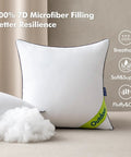 Outdoor Pillow Inserts 18x18 Inch, Waterproof, 4 Pack, Plush 7D Polyester Fiber Fill Cushions shown with filling detail
