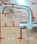 304 Stainless Steel Kitchen Faucet Inwall Hot & Cold Double Hole Mixer Tap Swivel Spout for Mop Sink, measuring 225mm height.