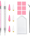 Rhinestone Picker Tool Kit with two bedazzling pens, six extra wax tips, precision tweezer, clay sheets, and grooved tray.