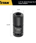 Front view of a 1/4-Inch To 1/4-Inch Hex Drive Quick-Change Impact Adapter For Square Drive Wrenches, Ratchets, And Extensions.