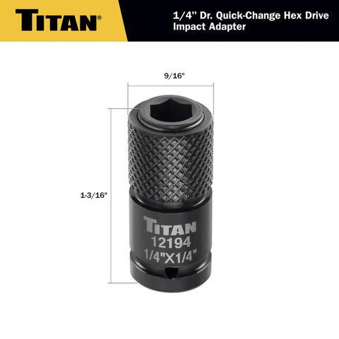 Front view of a 1/4-Inch To 1/4-Inch Hex Drive Quick-Change Impact Adapter For Square Drive Wrenches, Ratchets, And Extensions.
