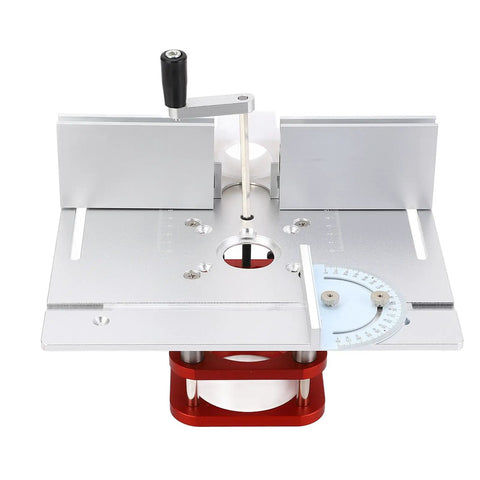 Rock Solid Manual Router Lift For Woodworking Tables Featuring 51 Millimeter Lifting Stroke with aluminum construction and adjustable height.