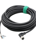 M12 A Coded 5 Pin Female Actuator Sensor Cable With Right Angle Connector To Bare Wire Leads, coiled and prepared for industrial use