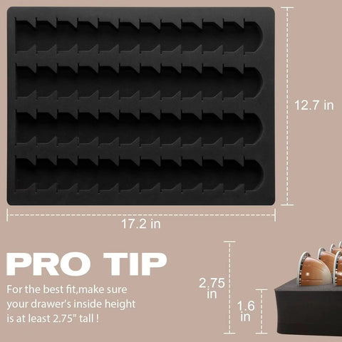 48 Pod Coffee Capsule Drawer Organizer For Nespresso Vertuo Vertuoline Holds 48 Pods Waterproof Foam Tray Black shown with dimensions