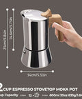 12 Cup Moka Pot Stainless Steel Coffee Maker Stovetop Espresso Coffeemaker 304 Grade Uncoated Finish Built Tough Italian Classic Greca Style For Cafeteras Camping Travel Home 600ml 20oz
