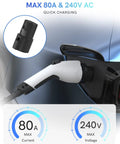 Sae J1772 To Tesla Charging Adapter Plug And Go With 80 Amp 240 Volt Max, quick charging in action with white connector.