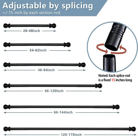 Heavy Duty Extra Long Curtain Rods Ten To Fourteen Point Two Feet 1 Inch Metal Drapery Pole With Adjustable Sections Illustrated