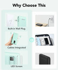 Portable Charger With Built In Cables And Plug 10000mAh USB C Power Bank Fast Charging Slim External Battery Pack for travel.