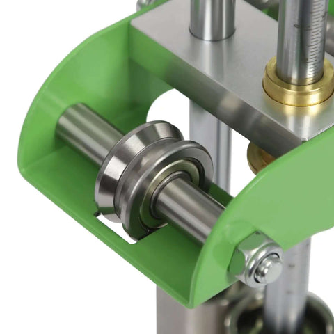 Versatile Sheet Metal Bender With Two-Station Edge Roller for Roofing, 0 To 90 Degree Bends, close-up of roller mechanism in green finish