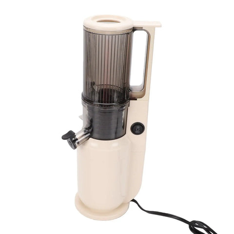 Onythral Compact Electric Cold Press Juicer With 3.15 Inch Wide Mouth showcasing side angle, beige exterior, for whole fruits.