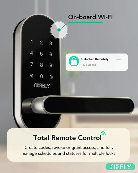 Plug And Play Built In Wifi Smart Door Lock Handle with numeric keypad and sleek design for effortless keyless entry.