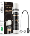Under Sink Water Filter System With Black Faucet NSF ANSI 42 And 53 Certified Anti Clog Pleated Filter visible with packaging.