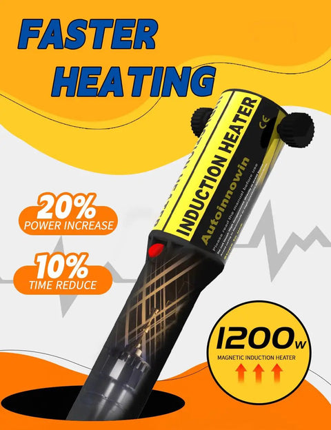 Induction Heat Tool For Rusty Bolt And Screw Removal No Sweat 1200W 110V with graphics showing faster heating benefits.
