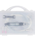 High Performance Mini Air Die Grinder With Quarter Inch Collet And Blistering 70000 RPM Speed for grinding tasks in clear case.