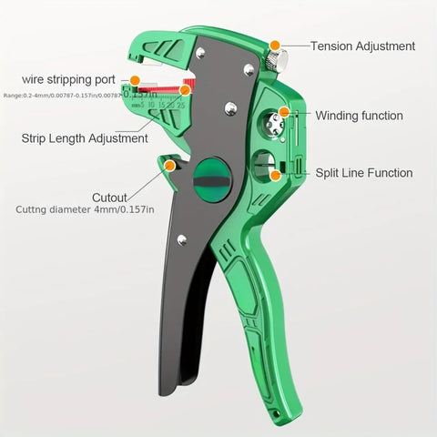 Pro Grade Wire Stripper And Cutter 2 In 1 Automatic Adjustable Electric Stripping Tool with green duckbill plier design