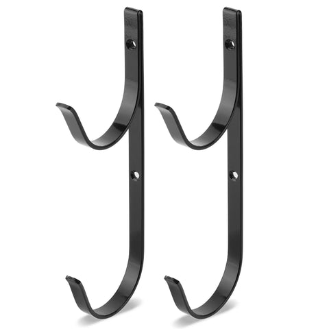 2 Pack Pool Pole Hangers, Heavy Duty Aluminum Pool Pole Hooks With Screws, Wall Or Fence Mount, black double hooks