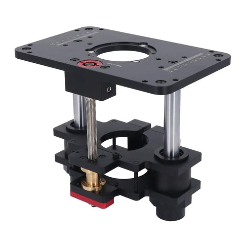 Heavy Duty Router Table Lift System Featuring Adjustable Aluminum Alloy Height Control Platform And 65Mm Vertical Travel For Hardcore Woodworkers Seeking Game Changing Precision Cuts And Slick Tool Storage Solutions, close-up view of lift mechanism.