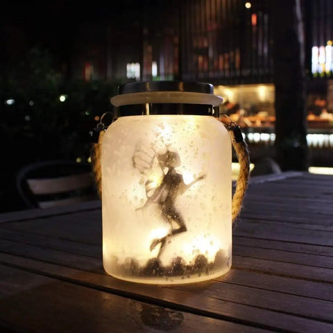2 Pack Solar Lantern Fairy Lights For Outdoor Decor White Frosted Glass Hanging Jars With 20 Warm White Mini LEDs Auto On At Dusk