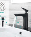 Matte Black Vessel Sink And Faucet Combo For Modern Bathrooms 18x16 Inch Rectangular Above Counter Porcelain Ceramic Vanity Sink With Dual Faucets Pop Up Drain And Water Lines showing faucet dimensions and water lines.