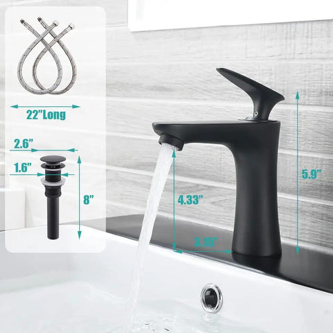 Matte Black Vessel Sink And Faucet Combo For Modern Bathrooms 18x16 Inch Rectangular Above Counter Porcelain Ceramic Vanity Sink With Dual Faucets Pop Up Drain And Water Lines showing faucet dimensions and water lines.