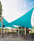 Turquoise Triangle Sun Shade Sail Canopy For Outdoor Patio 18ft Heavy Duty No Sag Design UV Protection UPF50+ Blocks 95% UV installed.