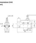 Technical diagram of Horizontal Roller Plunger Micro Switch TZ 6002 with dimensions and M20 cable glands for heavy duty use.